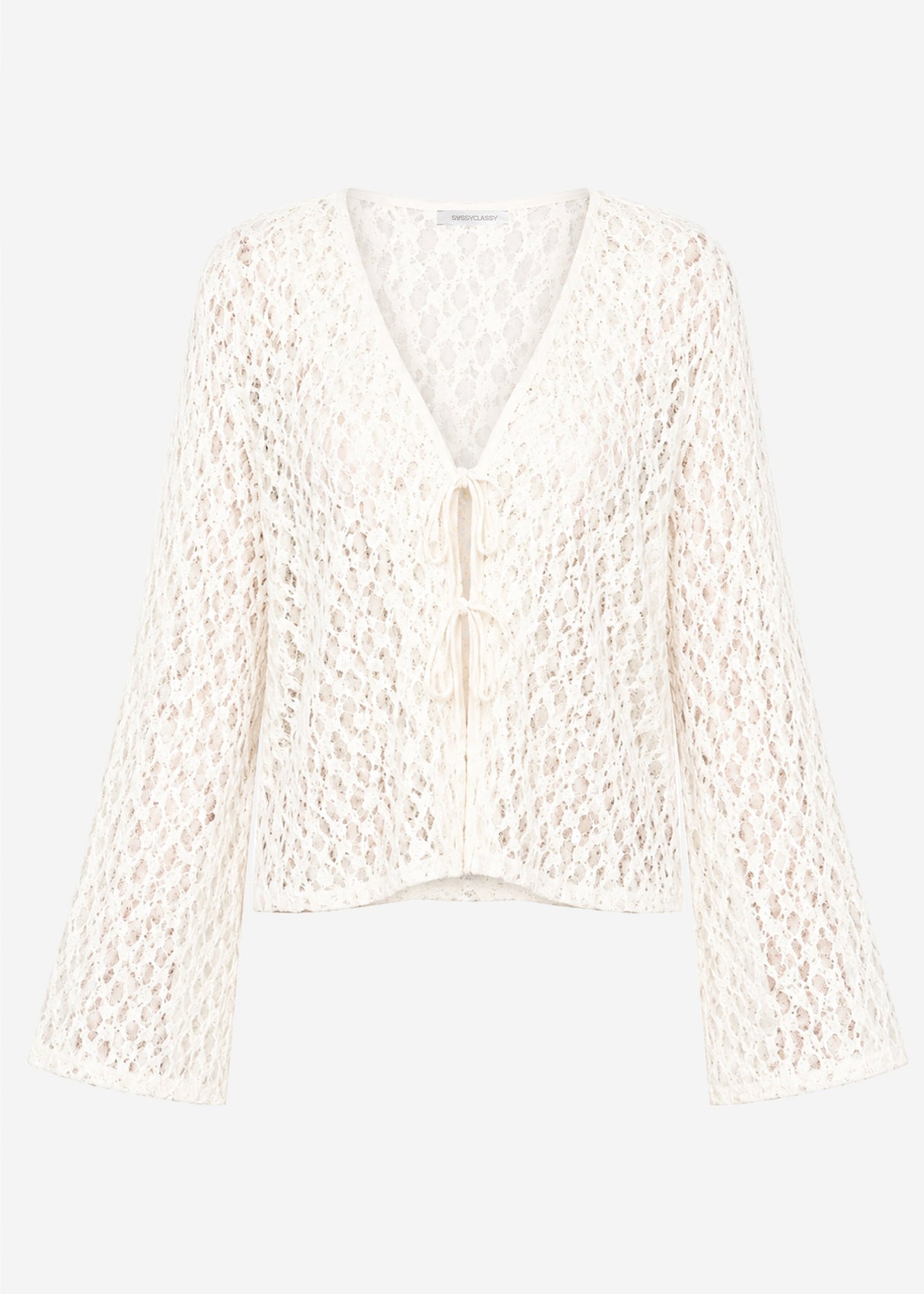 Spitzen Blusenjacke mit Bindebänder - offwhite