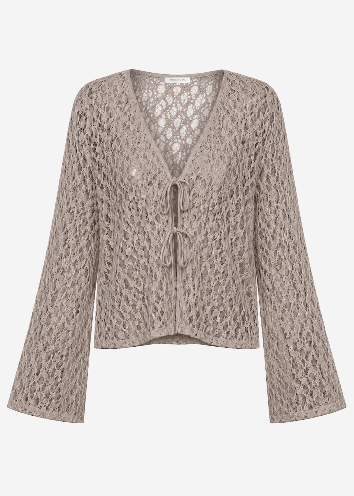 Spitzen Blusenjacke mit Bindebänder - taupe