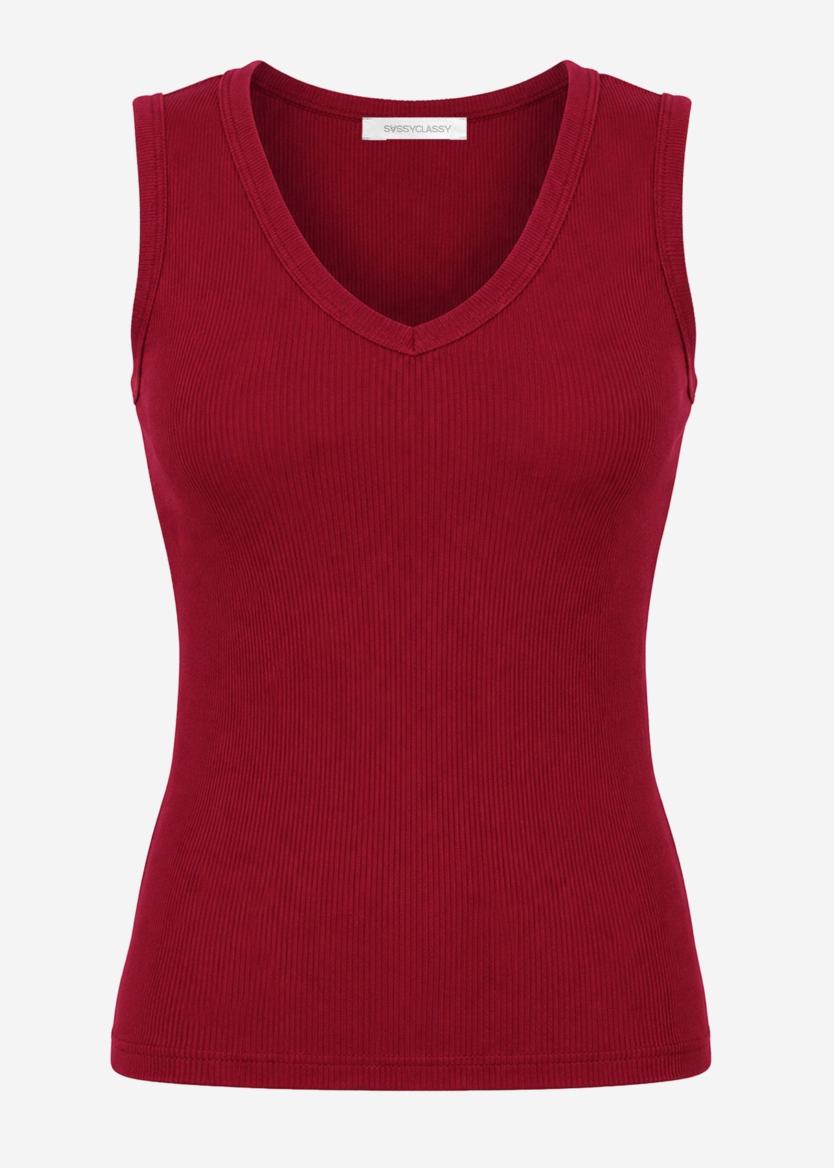 Ripp-Top mit V-Auschnitt - burgundy