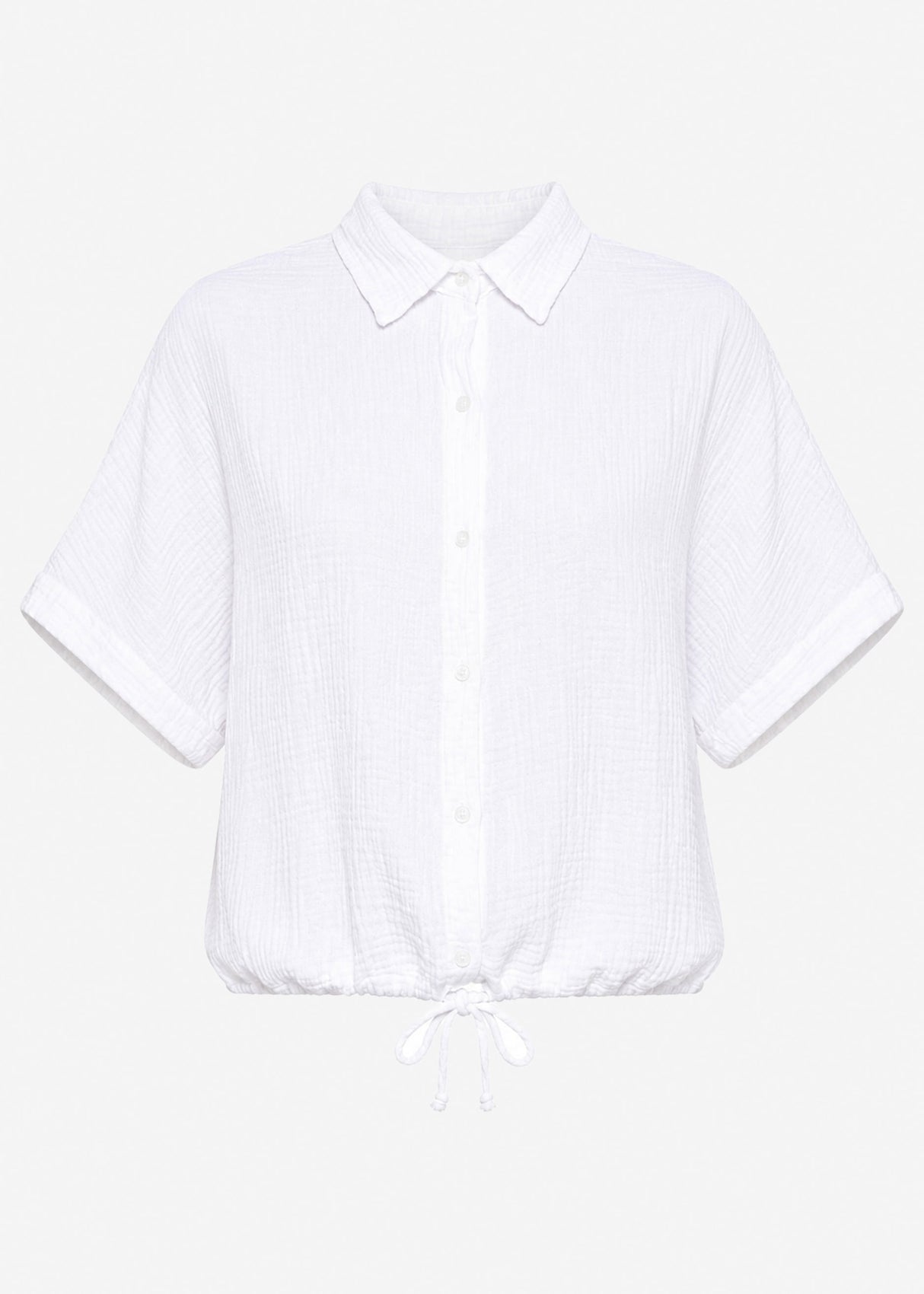 Musselinbluse mit Zugbandsaum - weiß