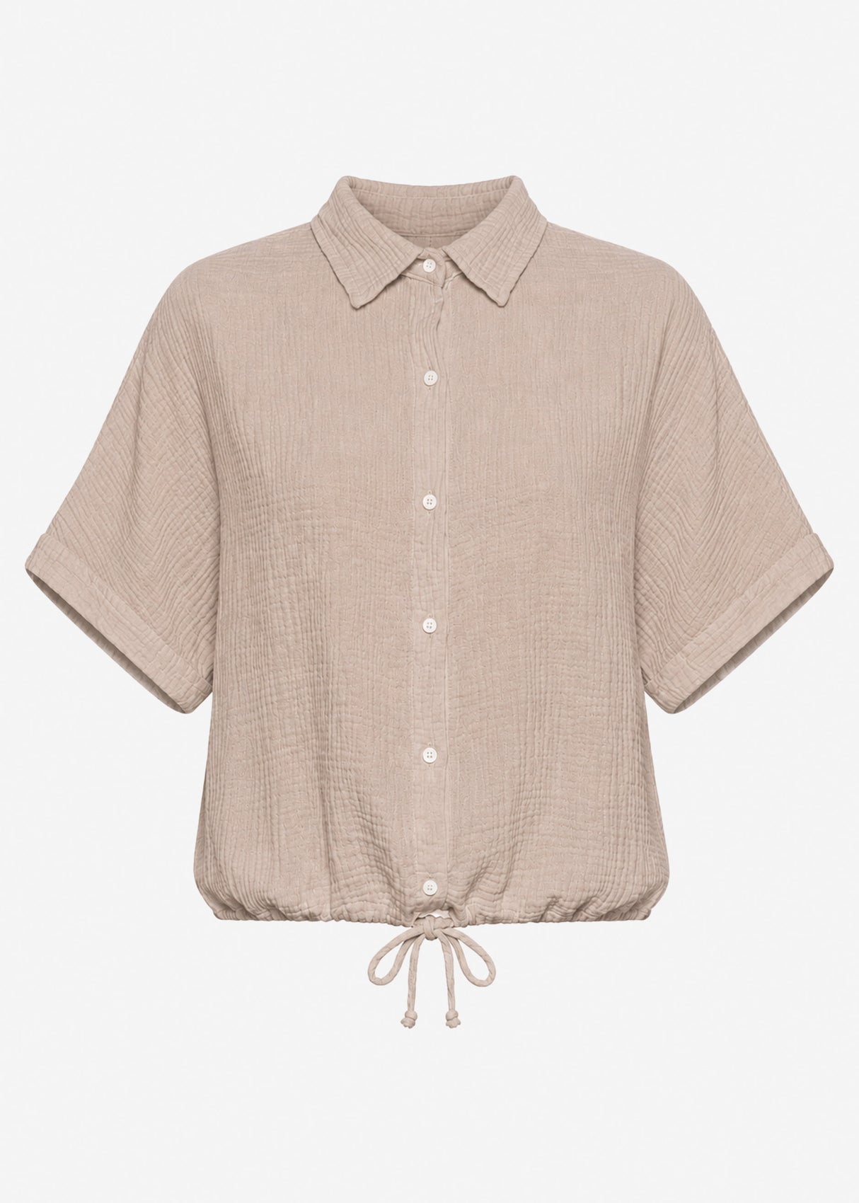 Musselinbluse mit Zugbandsaum - clay