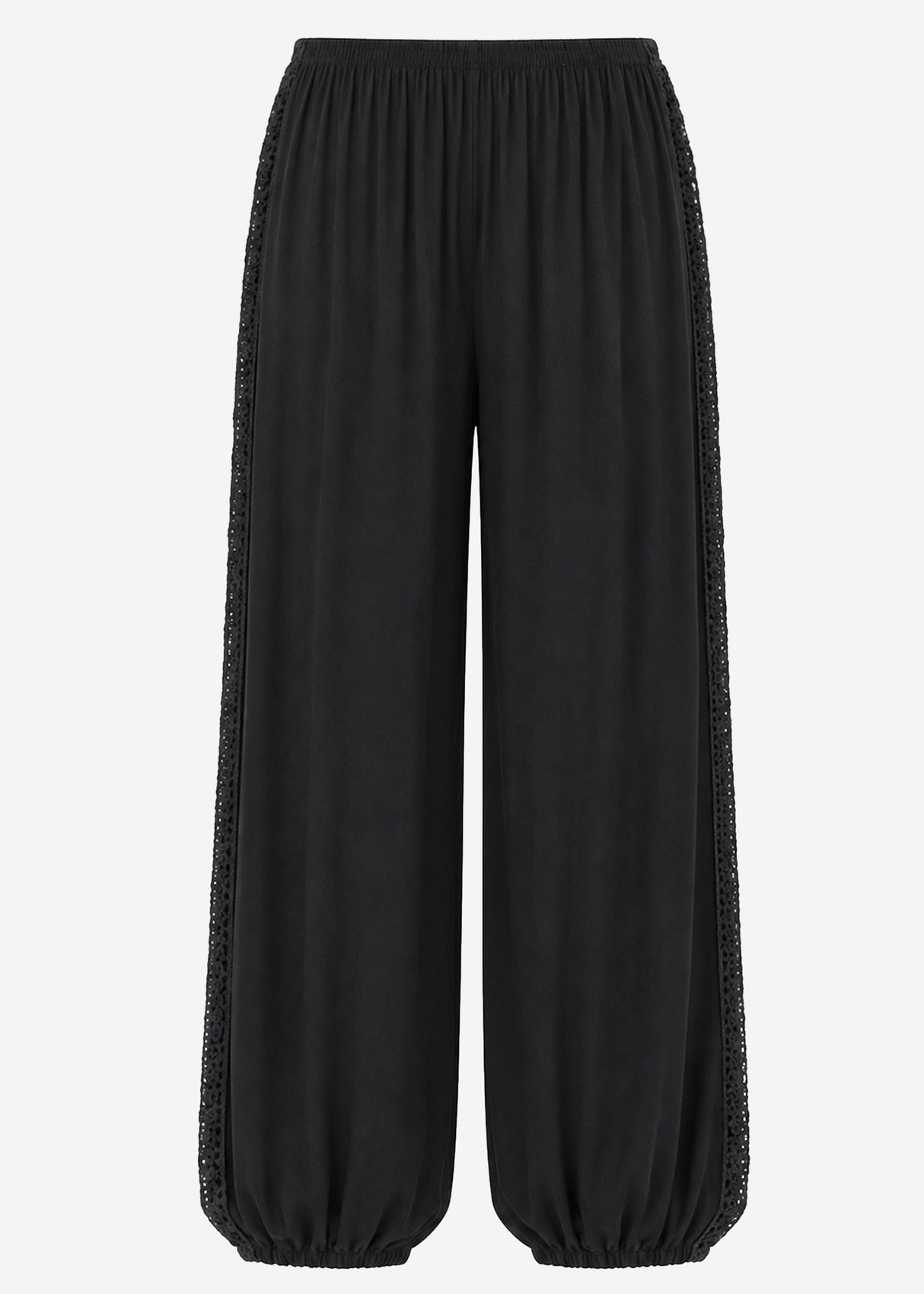 Ballonhose mit Spitzeneinsätzen - schwarz