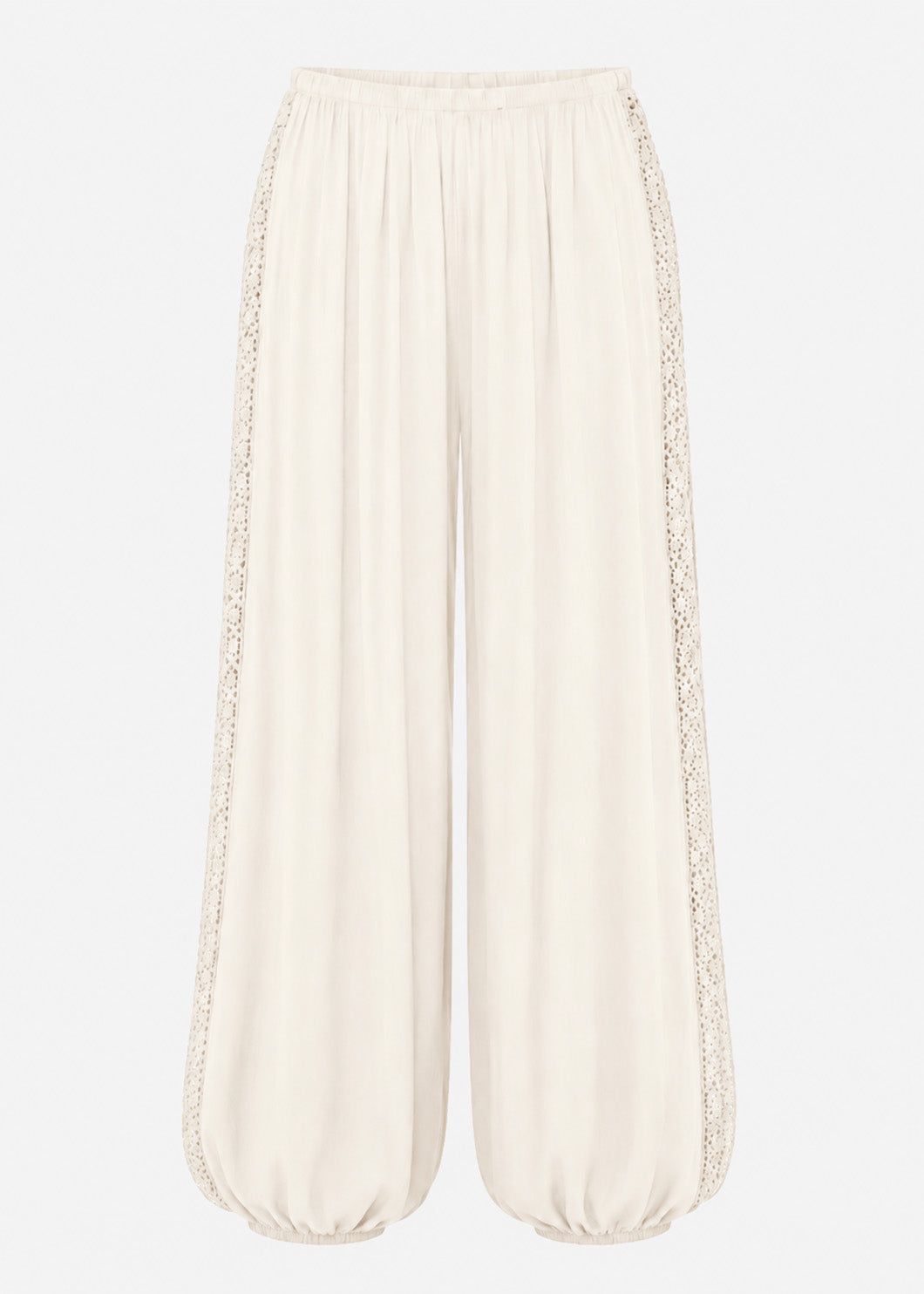 Ballonhose mit Spitzeneinsätzen - beige