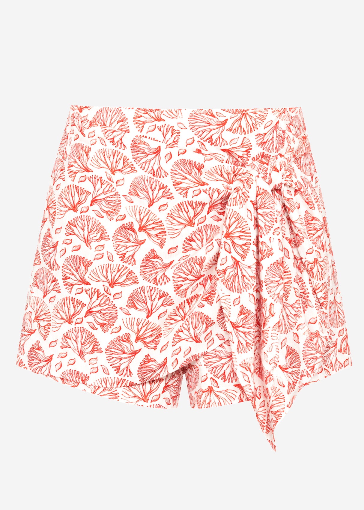 Skort mit Wickeldetail und Korallenmuster - rot-weiß