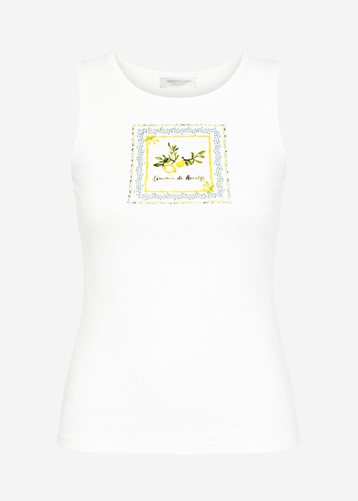 Ärmelloses Top mit Lemon-Print - weiß