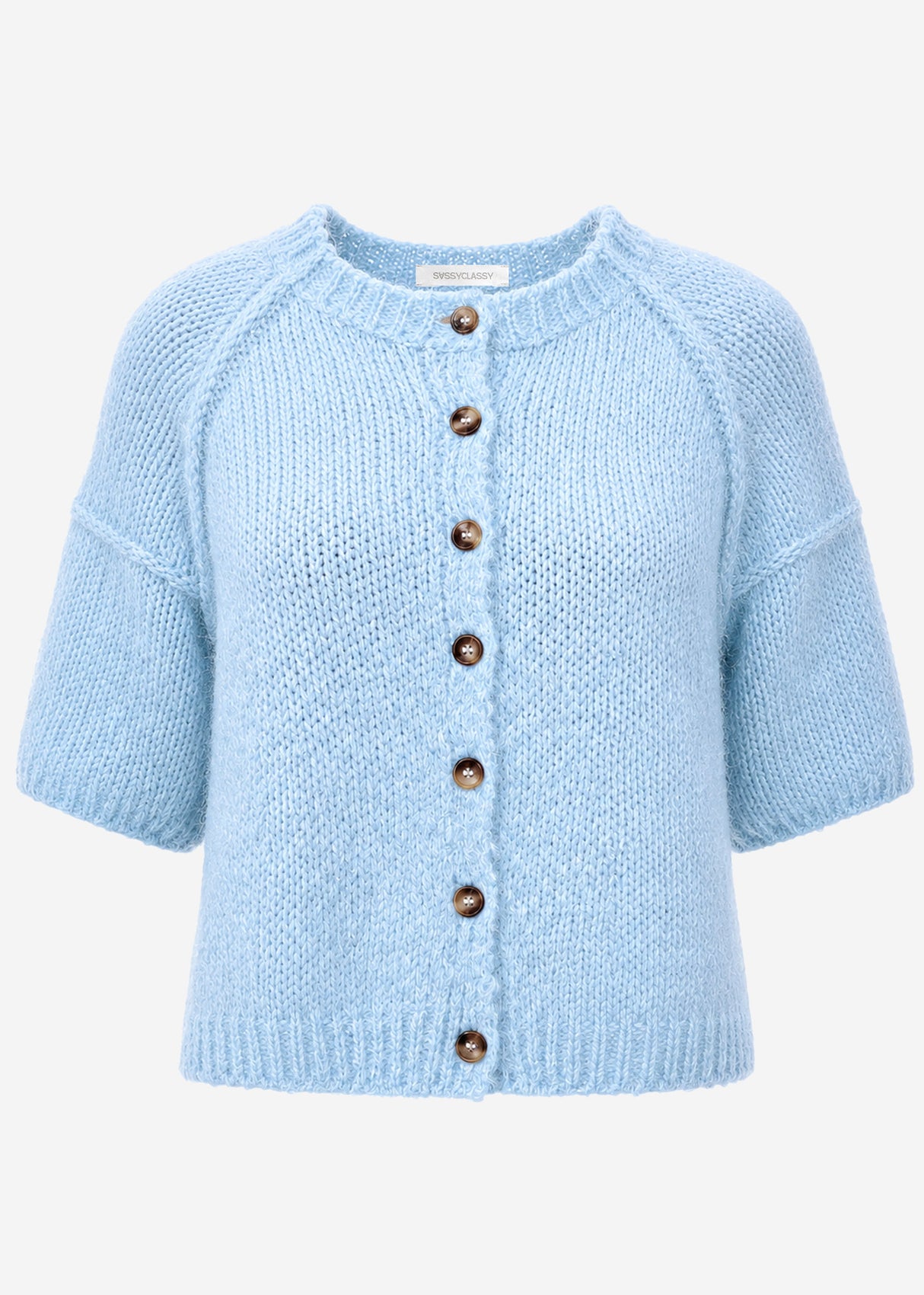 Kurzarm Cardigan mit Außennähten - hellblau