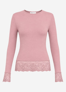 Langarmshirt mit Spitze und Kaschmiranteil - altrosa
