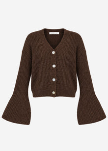 Strickjacke mit Trompetenärmeln - braun