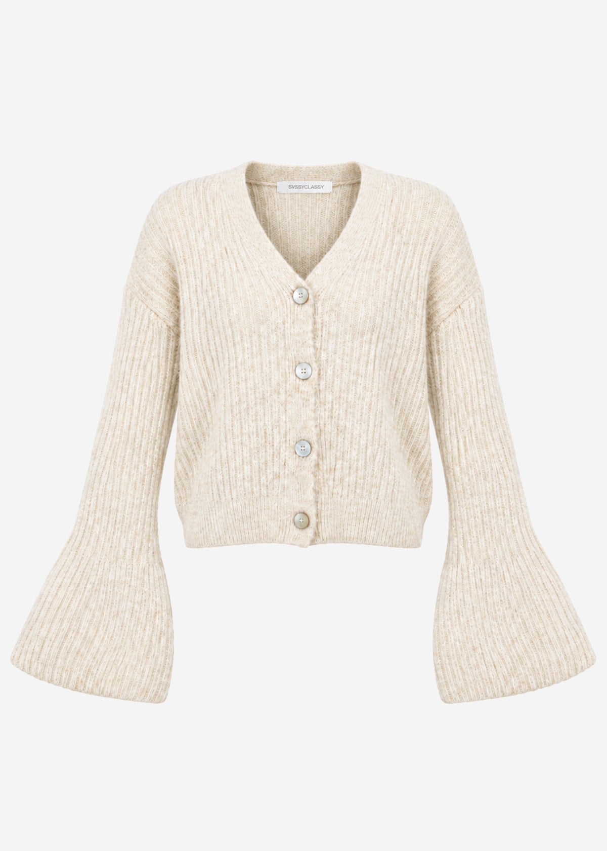 Strickjacke mit Trompetenärmeln - beige