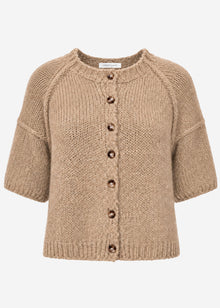 Short-sleeved cardigan with exposed seams - beige