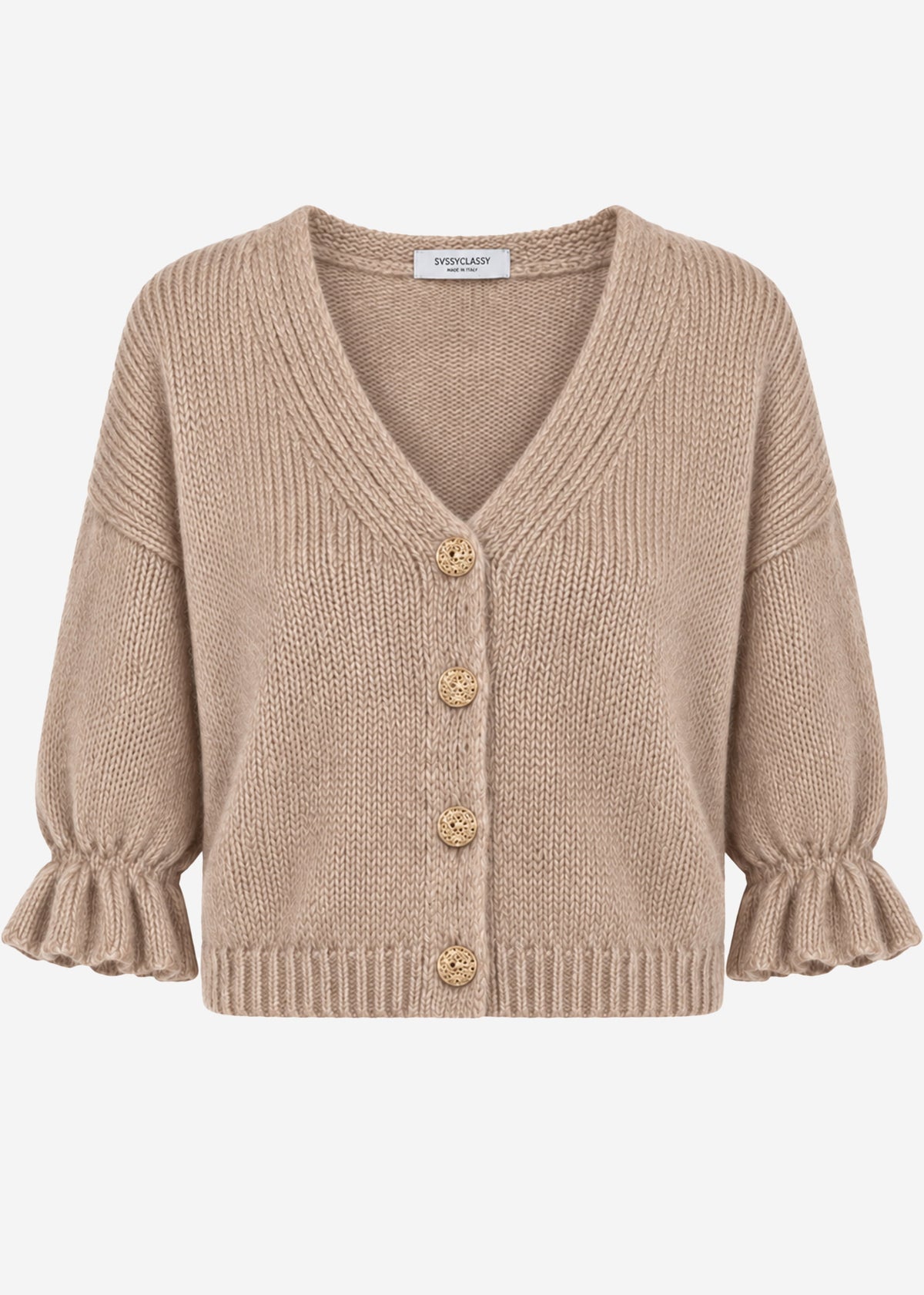 Cardigan with three-quarter sleeves - taupe