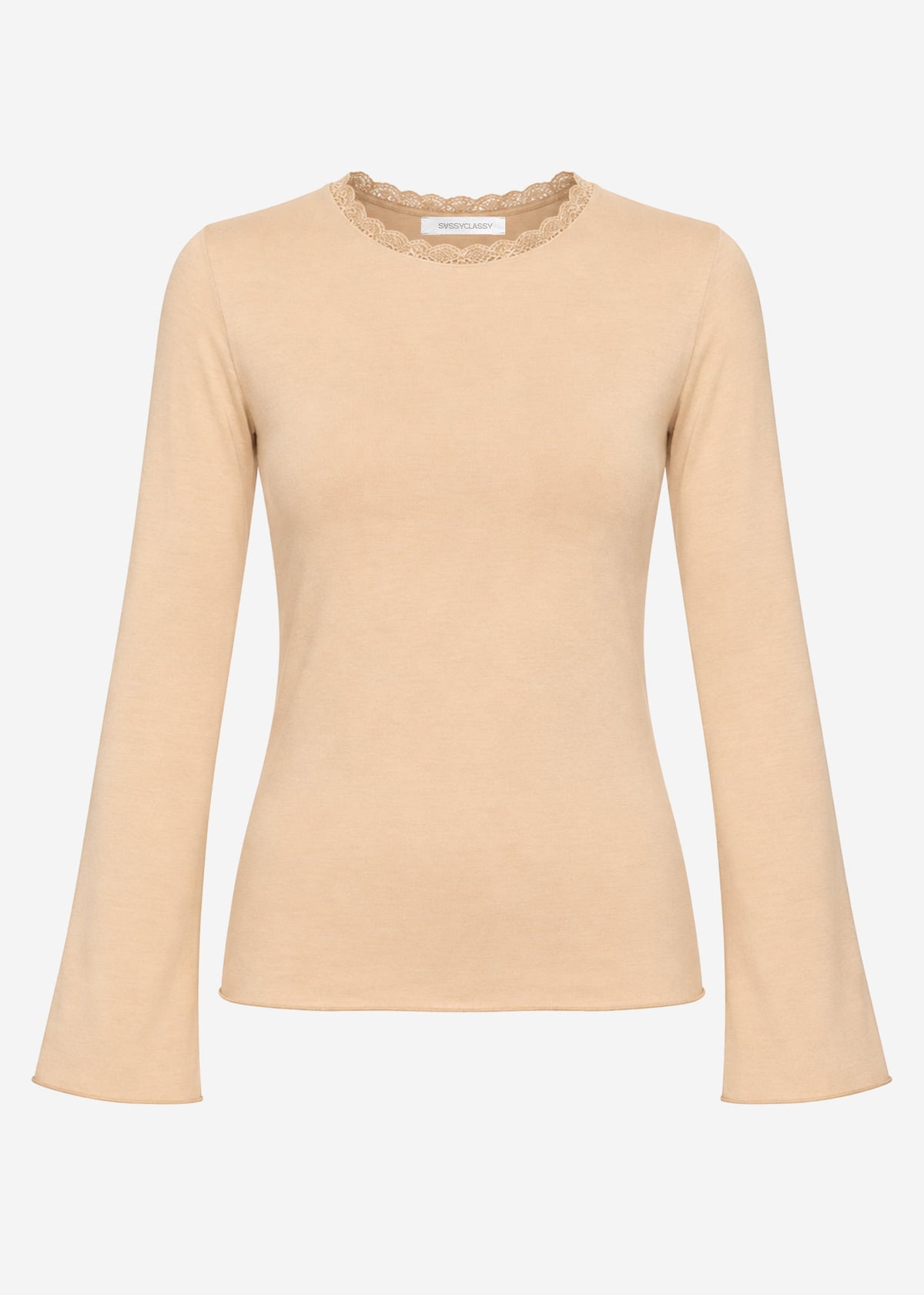 Langarmshirt mit Spitzeneinsatz - beige