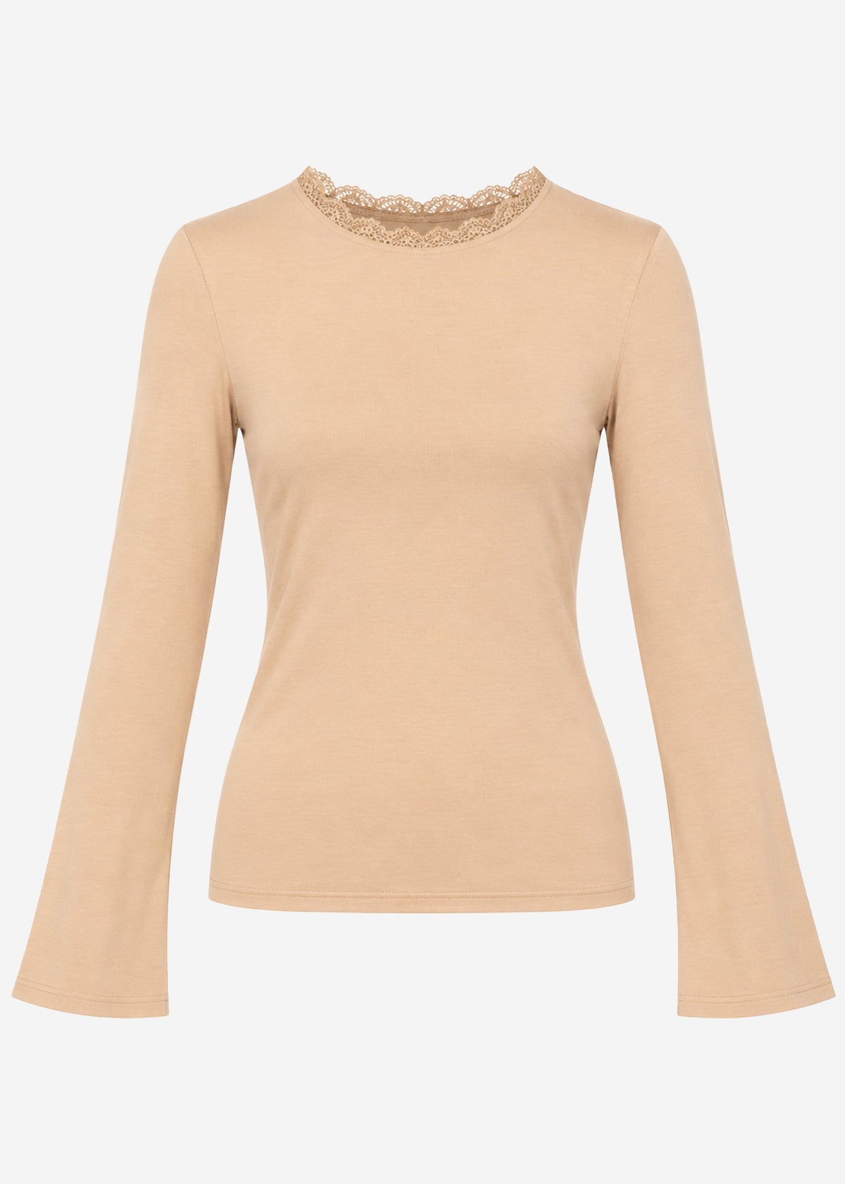 Langarmshirt mit Spitzeneinsatz - beige