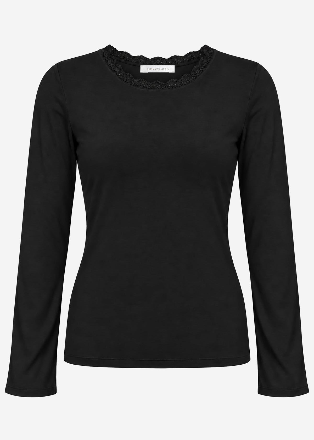 Langarmshirt mit Spitzeneinsatz - schwarz