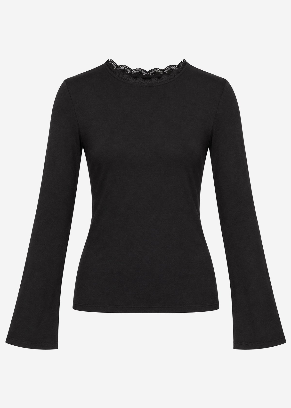 Langarmshirt mit Spitzeneinsatz - schwarz