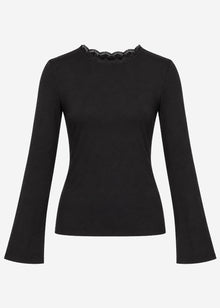 Langarmshirt mit Spitzeneinsatz - schwarz