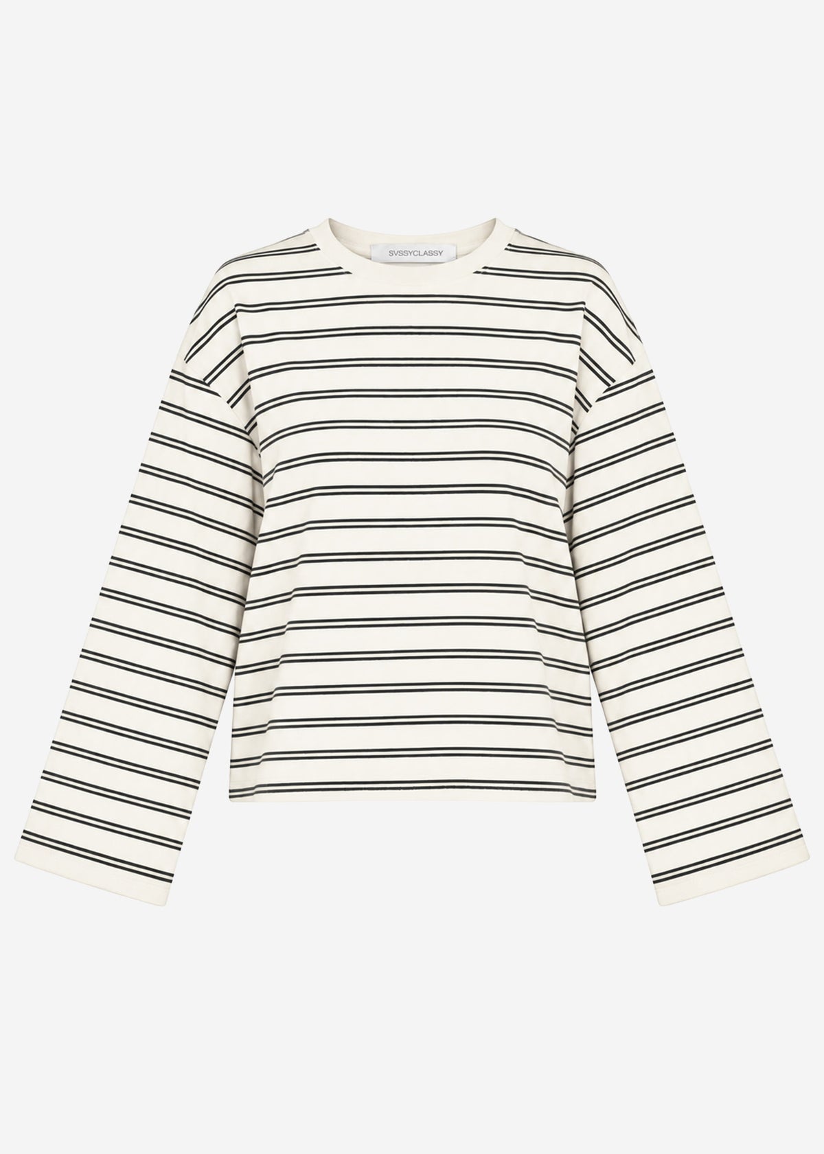 Gestreiftes Langarmshirt mit weiten Ärmeln - offwhite