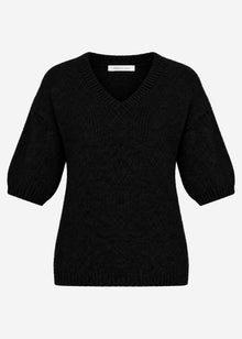 Kurzarm-Strickpullover mit V-Ausschnitt - schwarz