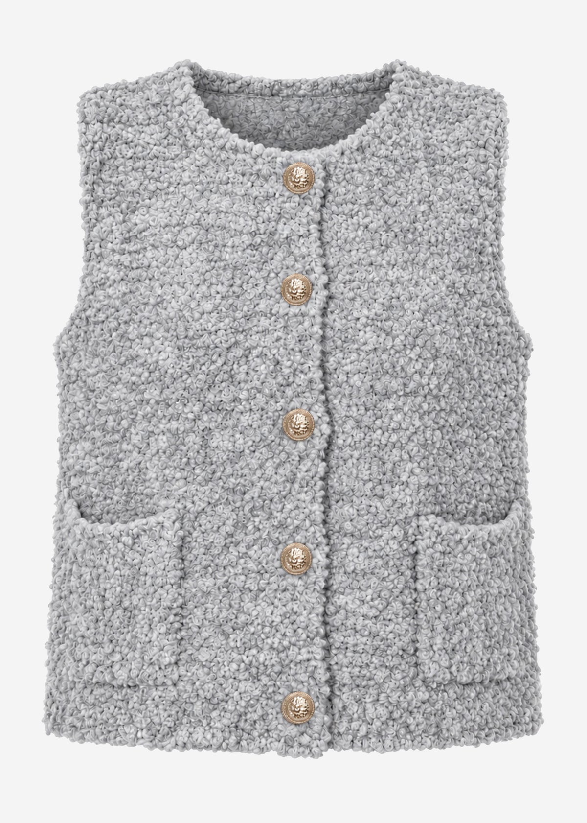 Bouclé-Weste mit Taschen - hellgrau