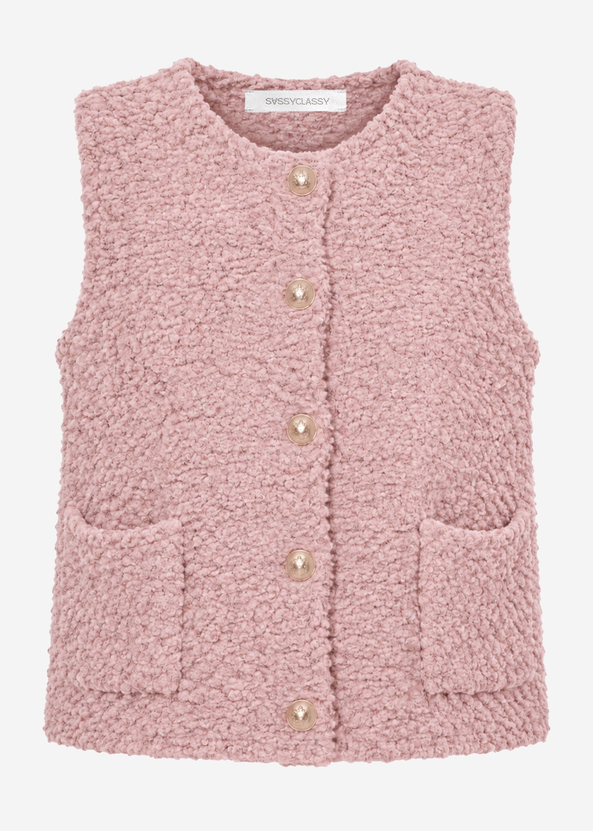 Bouclé-Weste mit Taschen - altrosa