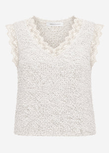 Bouclé Top mit Spitze - offwhite