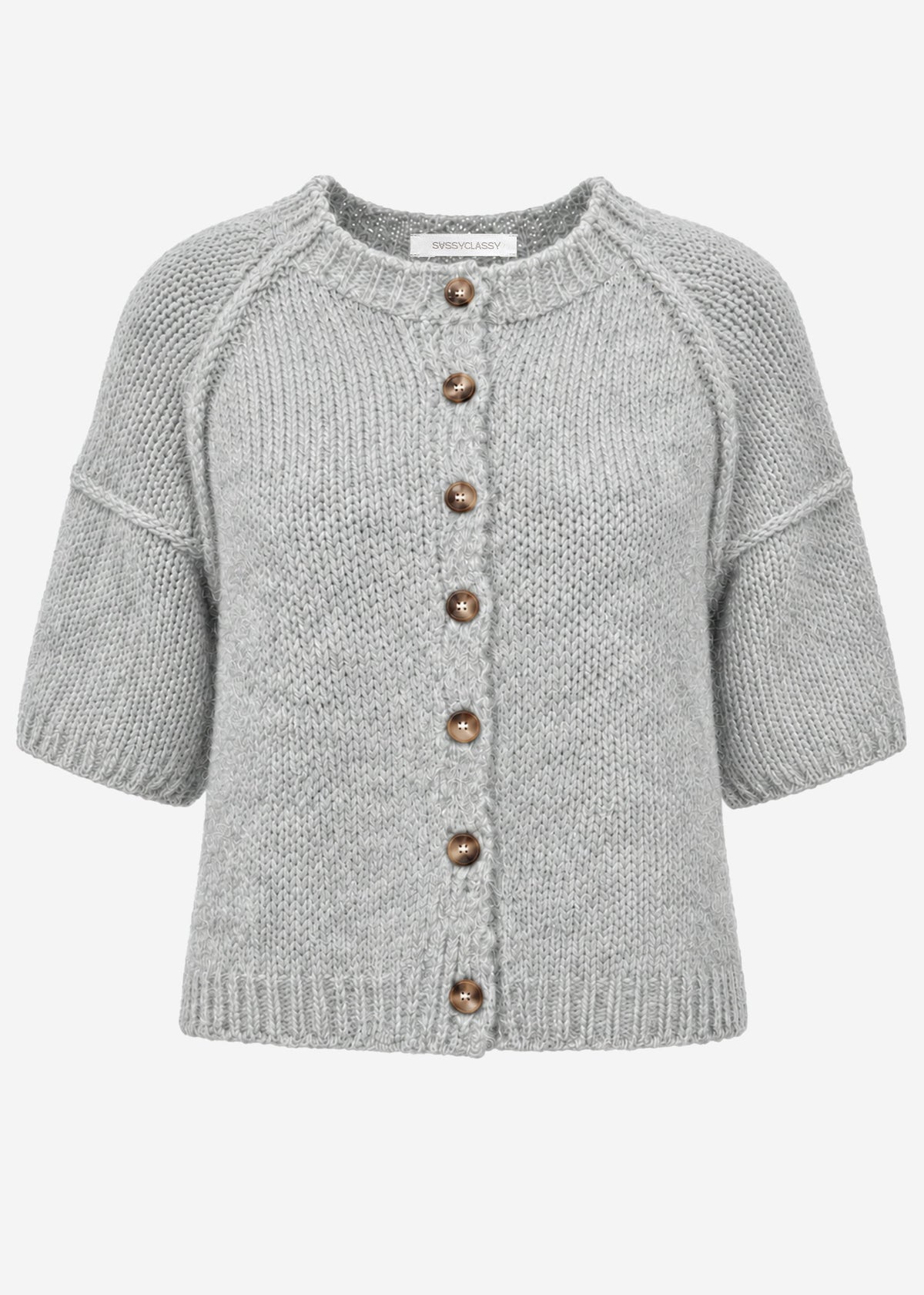 Short sleeve cardigan with outside seams - grey