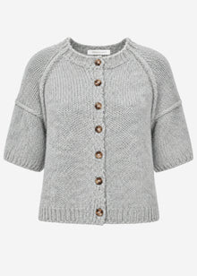 Short-sleeved cardigan with exposed seams - grey