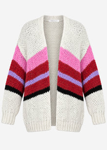 Oversized cardigan with multicoloured stripes - grey