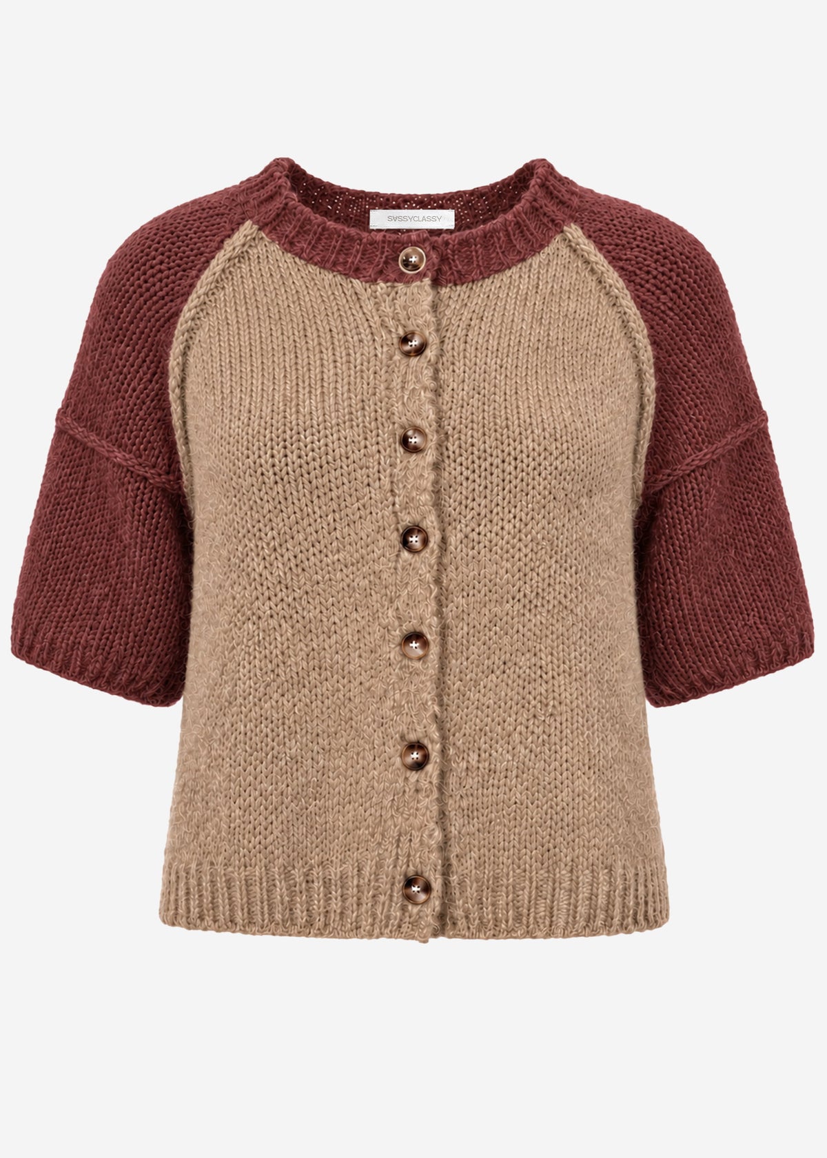 Kurzarm Cardigan mit Außennähten - beige-mauve