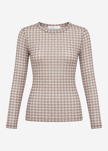 Mesh Langarmshirt mit Hahnentrittmuster - beige
