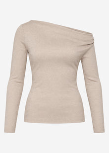 Glitter top with asymmetric neckline - beige