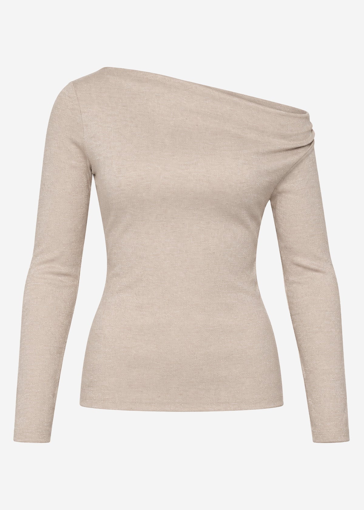 Glitter top with asymmetric neckline - beige