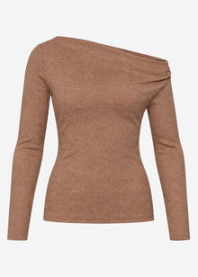 Glitter top with asymmetric neckline - brown