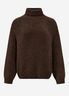 Chunky knit jumper with roll neck - dark brown