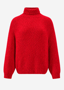 Chunky knit jumper with roll neck - red