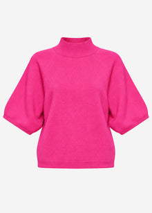 Short-sleeved knit jumper with wide raglan sleeves - pink