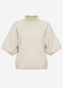 Short-sleeved knit jumper with wide raglan sleeves - greige