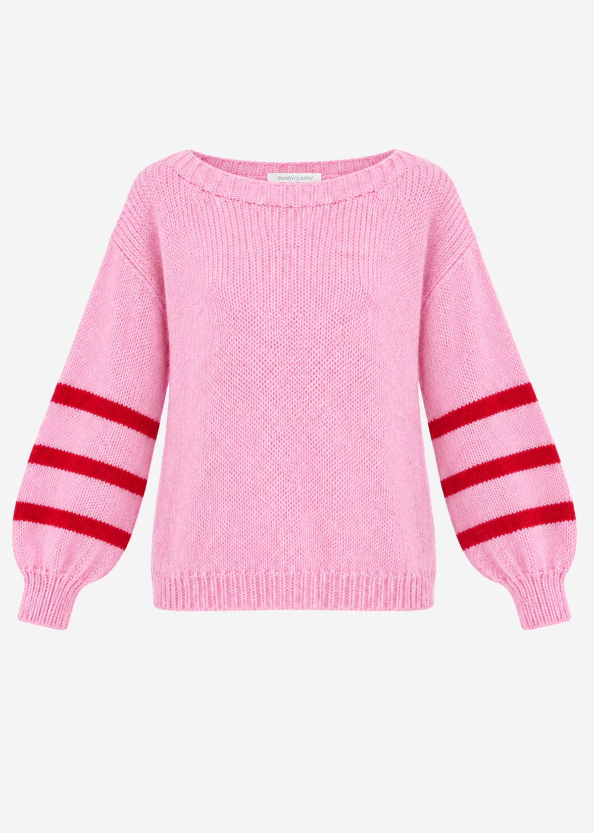 Kurzer Strickpullover mit gestreiften Ärmeln - rosa