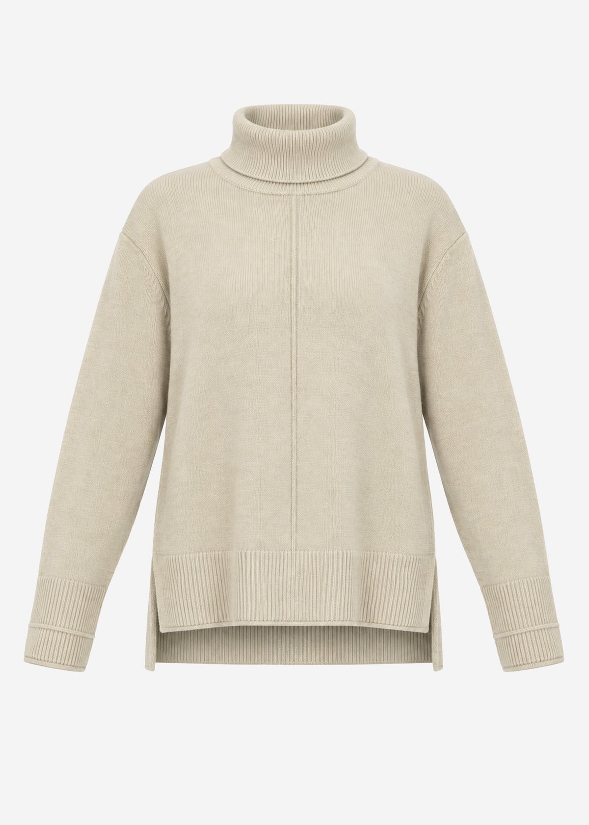 Rollkragenpullover mit Ziernaht - taupe