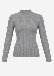 Ribbed knit top with funnel neck - dark grey
