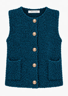 Bouclé waistcoat with pockets - petrol