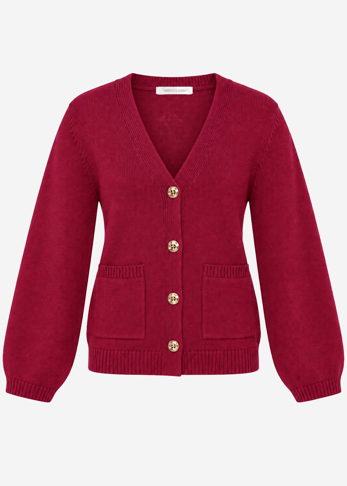 Strickjacke mit V-Ausschnitt und Goldknöpfen - beere