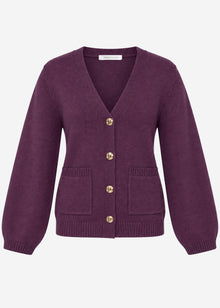 Strickjacke mit V-Ausschnitt und Goldknöpfen - plum