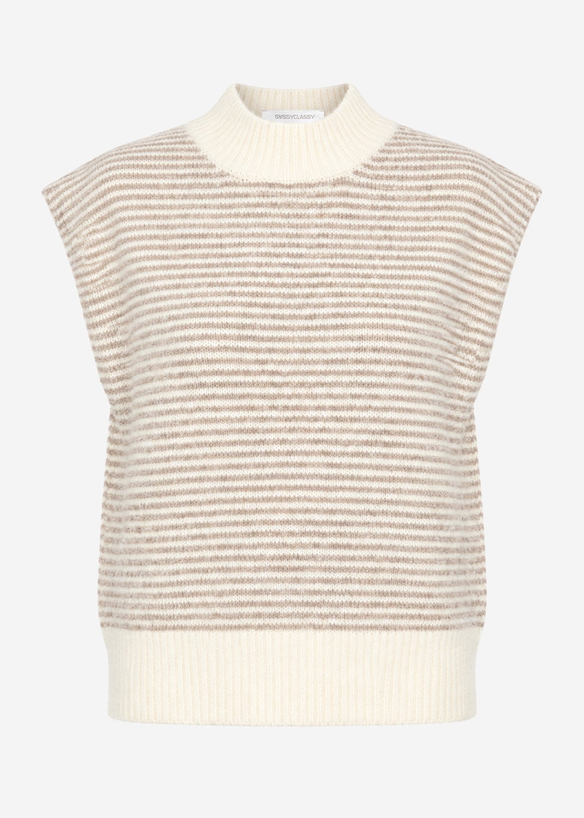 Geringelter Pullunder mit Stehkragen - taupe-offwhite
