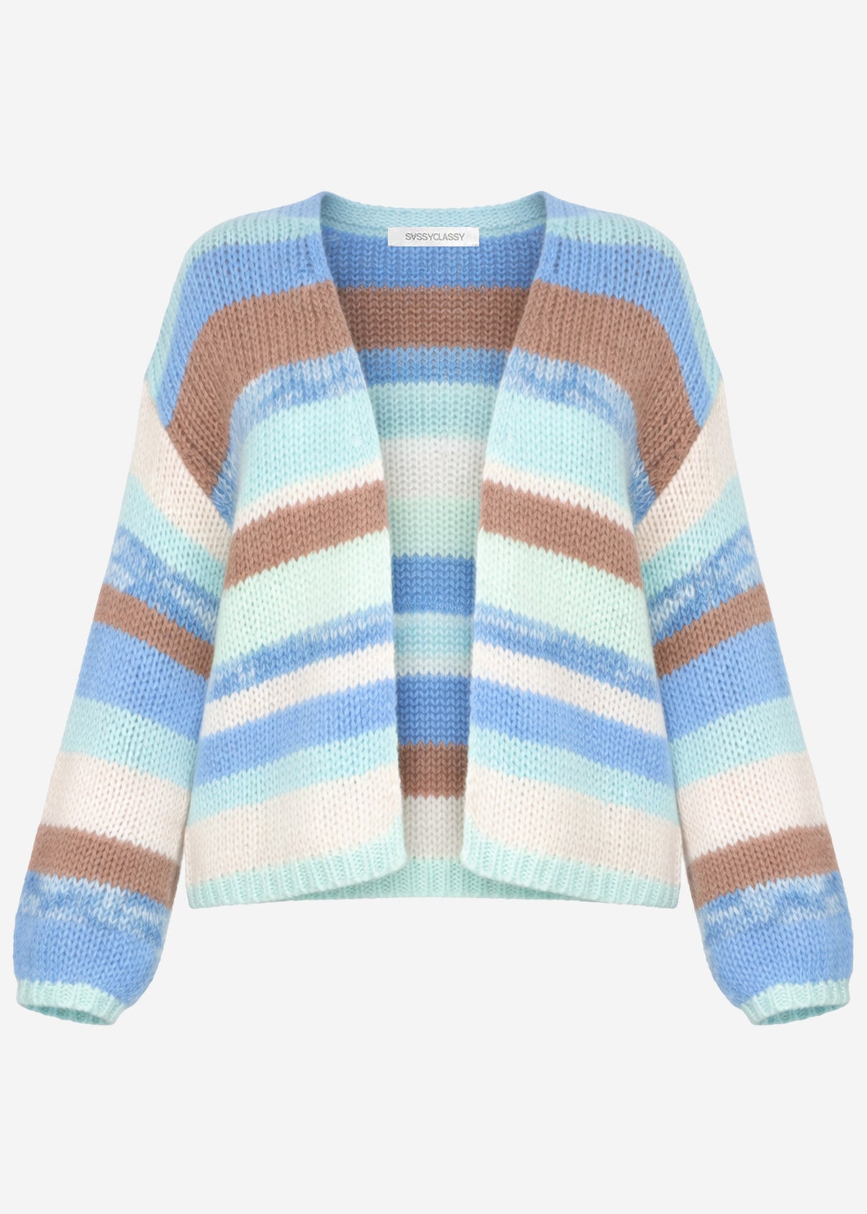 Offener Cardigan mit mehrfarbigen Streifen - blau
