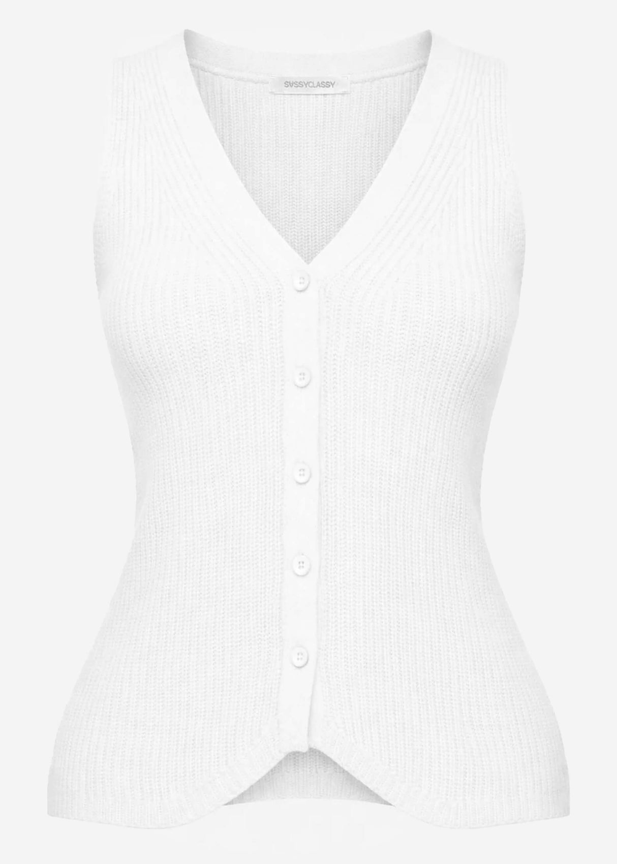 Strick-Top mit Knopfleiste und tiefem V-Ausschnitt - offwhite