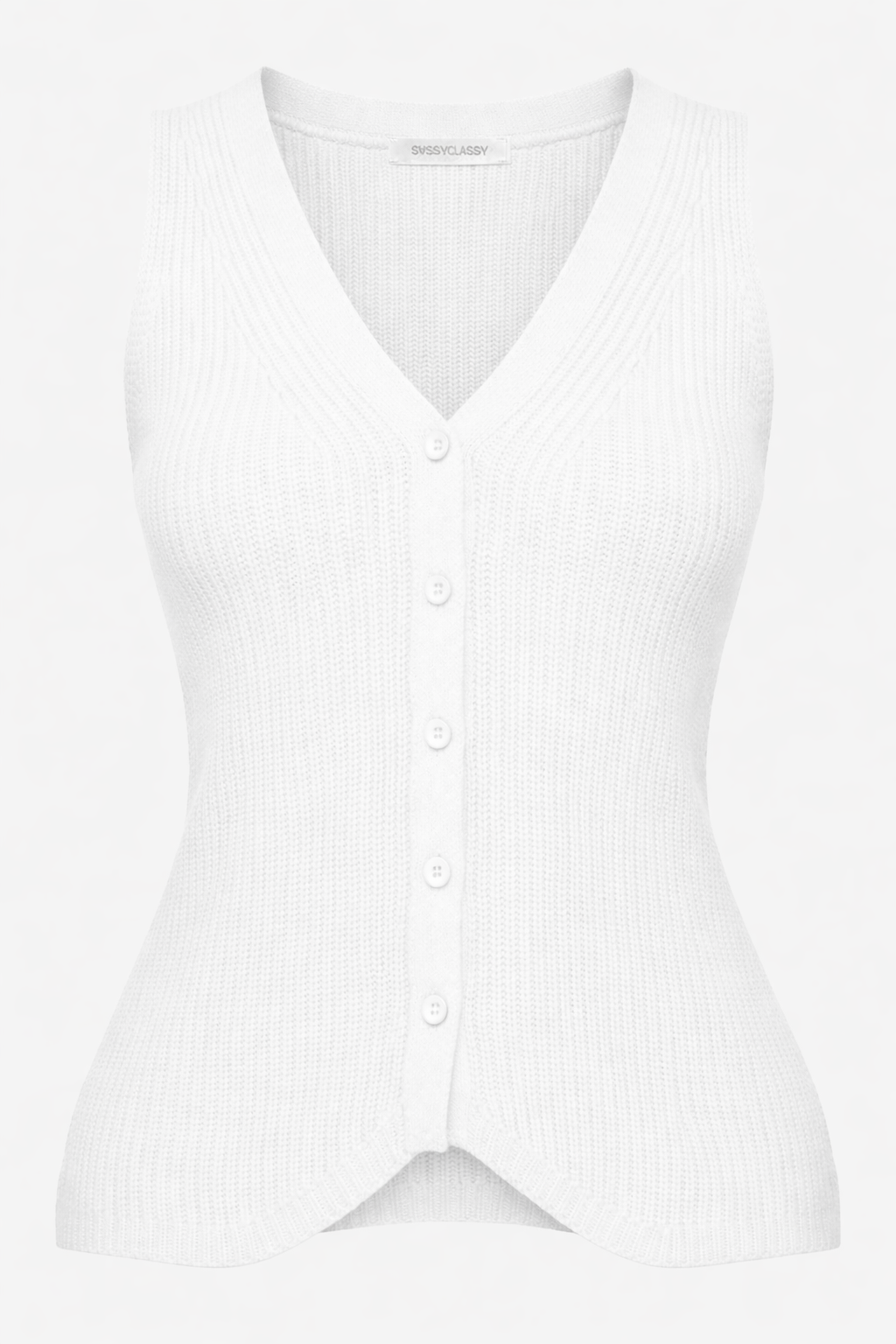 Knit top with button placket and deep V-neck - off-white