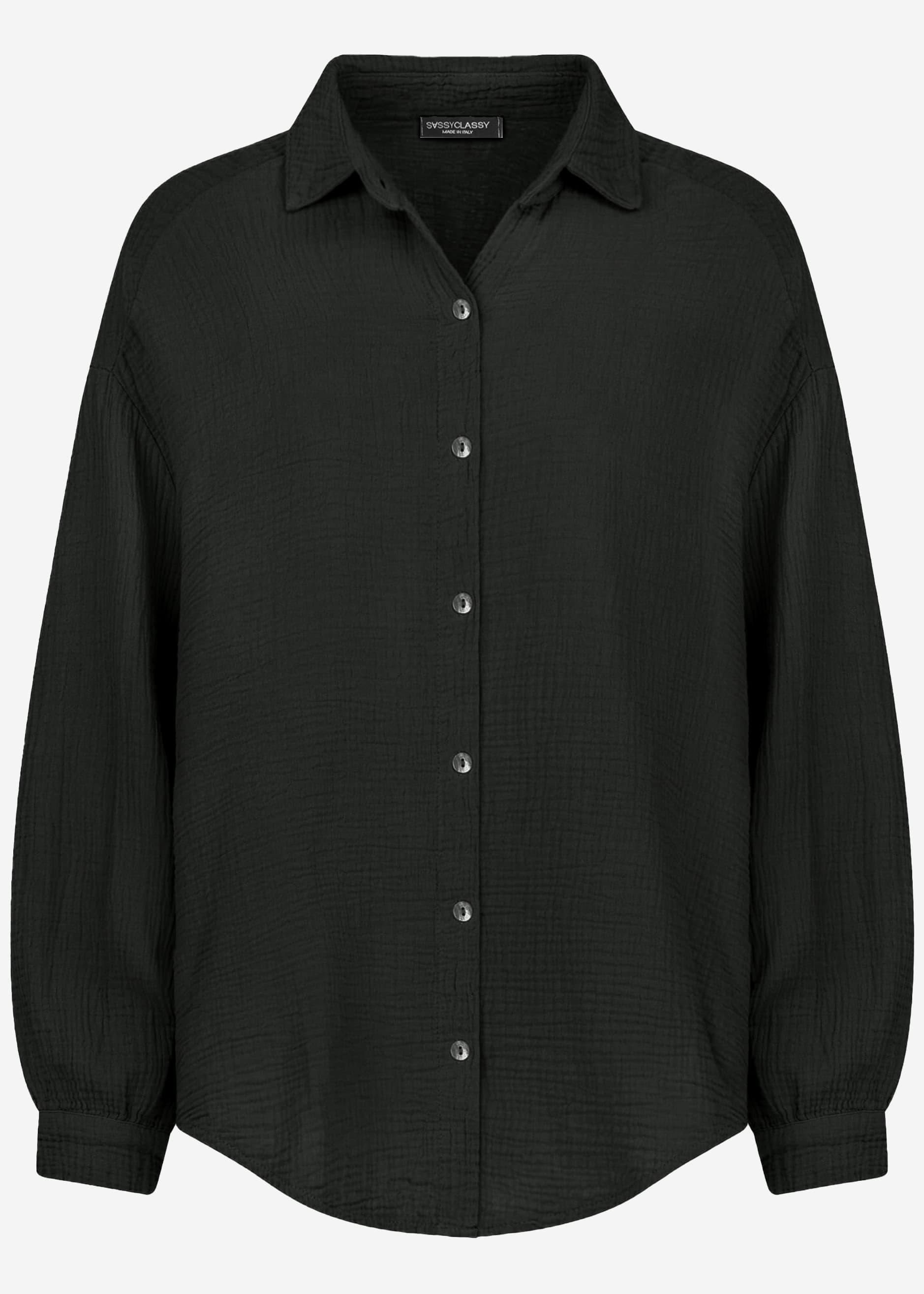 Musselin Bluse oversize, kurz, schwarz