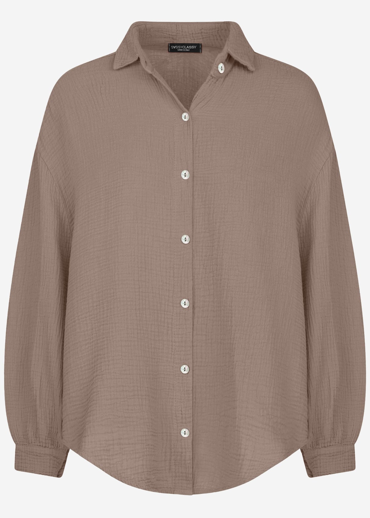 Muslin blouse oversize, short, taupe