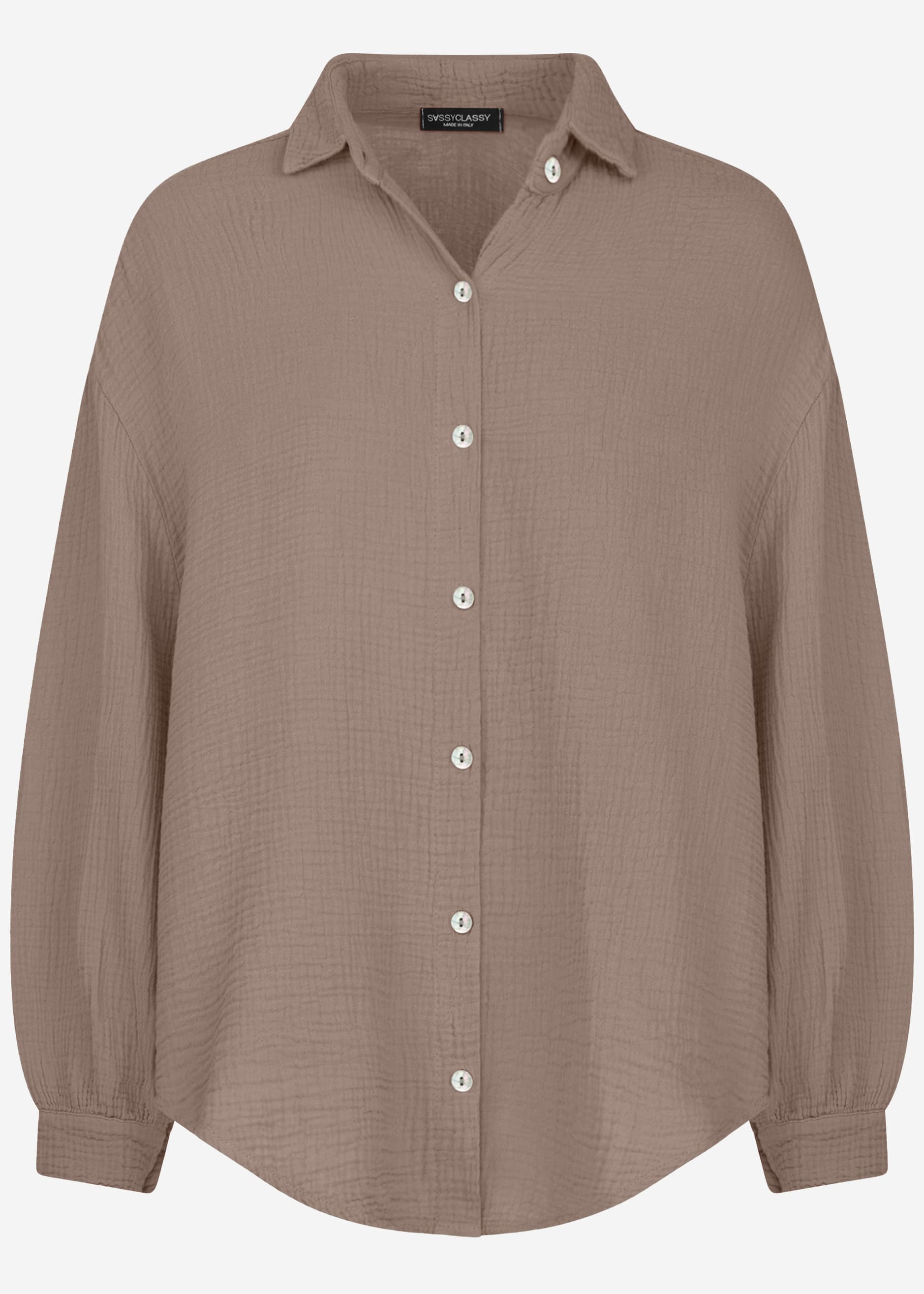 Muslin blouse oversize, short, taupe
